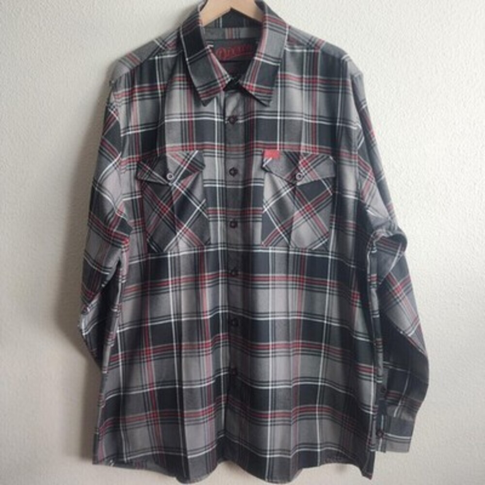 Dixxon Flannel Shirt Mens 2XL Black Gray Plaid Casual Button Long Sleeve